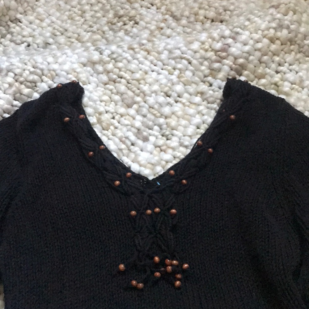 boho beaded v neck sweater